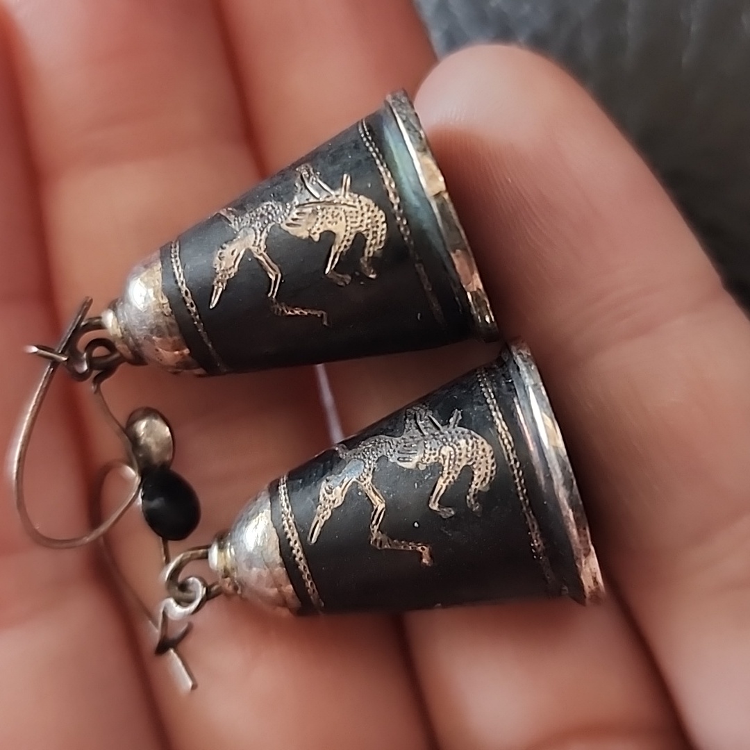 Vtg Siam Sterling Silver Bell Earrings